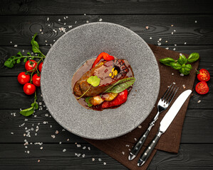 Beef tongue steak with vegetables