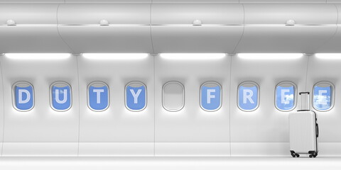 Plane portholes with DUTY FREE text, 3d rendering