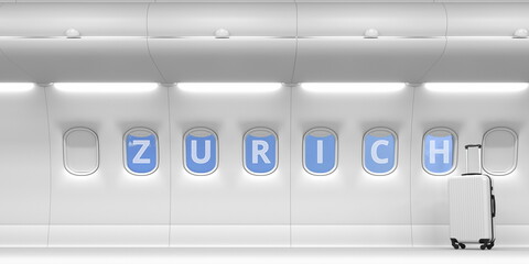 Plane portholes with ZURICH text, 3d rendering