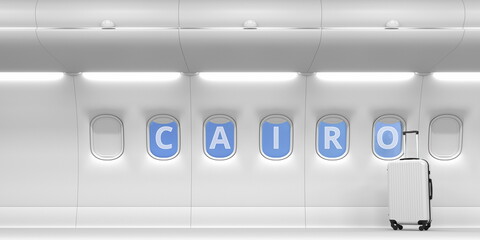 Cairo text written on a commercial plane windows, 3d rendering