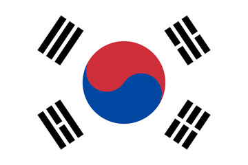 Flag of South Korea. The Korean white flag in the middle of which is the sign of yin and yang, trigrams are located in the corners. State symbol of the Republic of Korea. - obrazy, fototapety, plakaty
