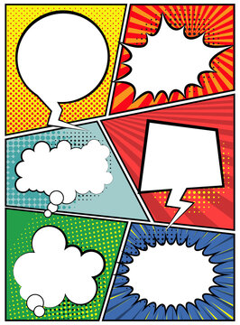 set of comic bubbles template or color bubble speech with halftone shadows or vintage bubble speech pop art style. eps vector