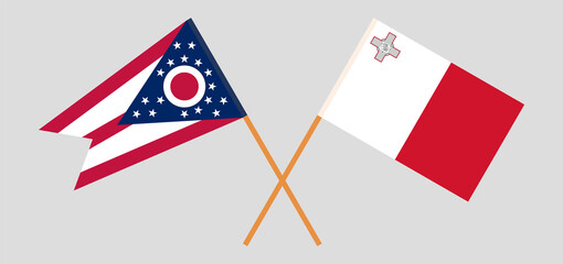 Crossed flags of the State of Ohio and Malta. Official colors. Correct proportion
