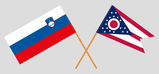 Crossed flags of Slovenia and the State of Ohio. Official colors. Correct proportion