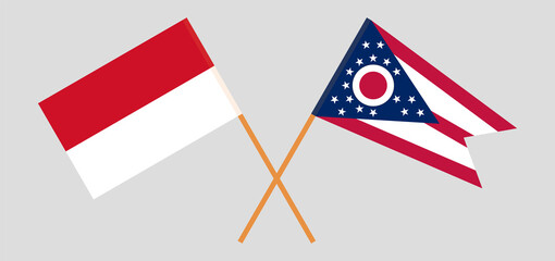 Crossed flags of Indonesia and the State of Ohio. Official colors. Correct proportion