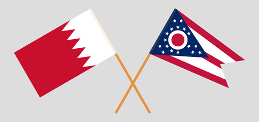 Crossed flags of Bahrain and the State of Ohio. Official colors. Correct proportion