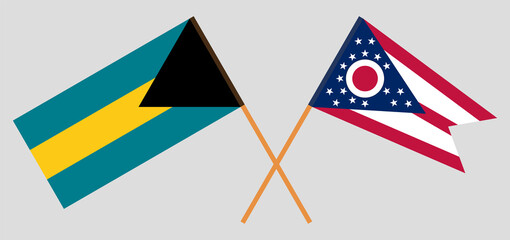 Crossed flags of the Bahamas and the State of Ohio. Official colors. Correct proportion