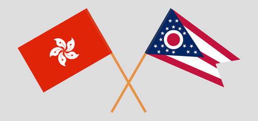 Crossed flags of Hong Kong and the State of Ohio. Official colors. Correct proportion