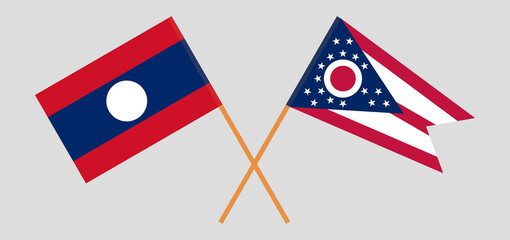Crossed flags of Laos and the State of Ohio. Official colors. Correct proportion