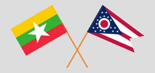 Crossed flags of Myanmar and the State of Ohio. Official colors. Correct proportion