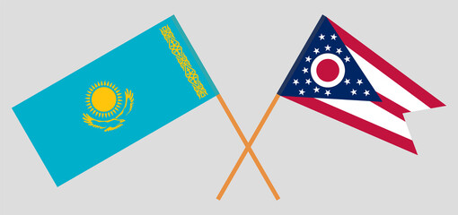 Crossed flags of Kazakhstan and the State of Ohio. Official colors. Correct proportion