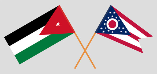 Obraz premium Crossed flags of Jordan and the State of Ohio. Official colors. Correct proportion