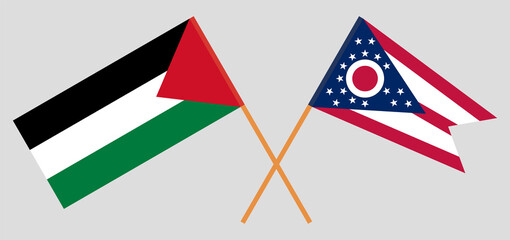 Crossed flags of Palestine and the State of Ohio. Official colors. Correct proportion