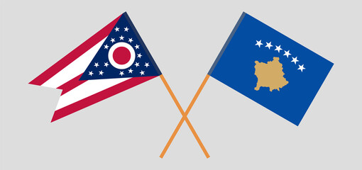 Crossed flags of the State of Ohio and Kosovo. Official colors. Correct proportion