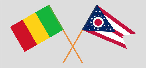 Crossed flags of Mali and the State of Ohio. Official colors. Correct proportion