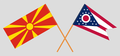 Crossed flags of North Macedonia and the State of Ohio. Official colors. Correct proportion
