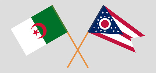 Crossed flags of Algeria and the State of Ohio. Official colors. Correct proportion