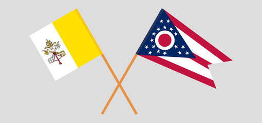 Crossed flags of Vatican and the State of Ohio. Official colors. Correct proportion