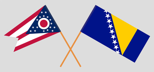 Crossed flags of the State of Ohio and Bosnia and Herzegovina. Official colors. Correct proportion