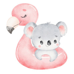 Digital watercolor. Digitally drawn illustration of a cute cartoon koala isolated on a white background. Little cute watercolor animals. © Bonbonny