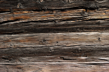 Alte Holzwand von einem Holzhaus als Hintergrund