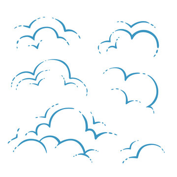 Clouds, design elements. Stylized illustrations.