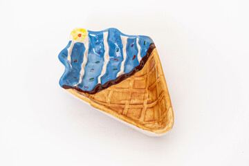 Blue Ice Cream Plate for Dessert on white background