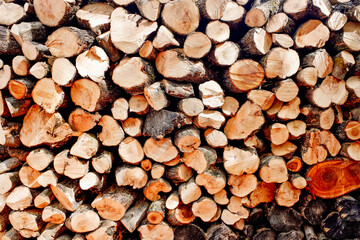 Background with logs of wood, warm atmosphere.