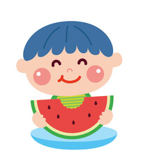 すいかを食べる男の子