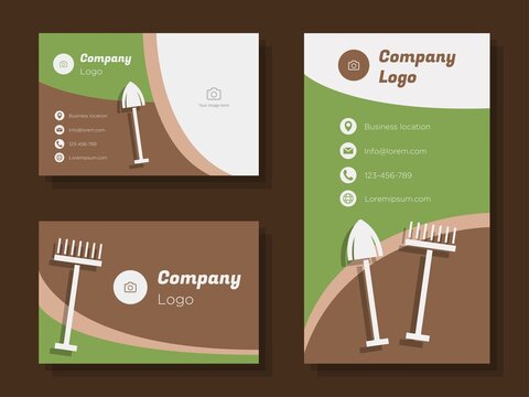 Gardening Service Digital Business Card Template, Lawn Care Job Corporate Marketing Advertisement, Backyard Gardener Online Invitation Card, Abstract Flyer, Creative Banner Design, Isolated