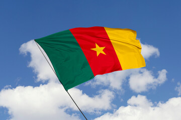 3d illustration. A beautiful view of Cameroon flag on a sky background.