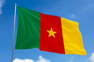 3d illustration. A beautiful view of Cameroon flag on a sky background.
