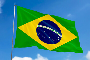 3d illustration. A beautiful view of Brazil flag on a sky background.