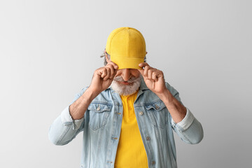 Stylish mature man on light background