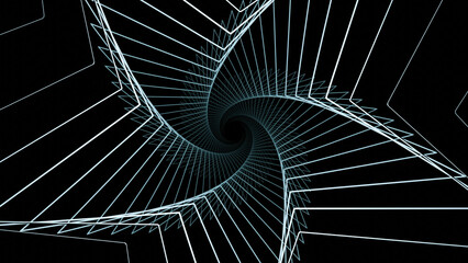 Hypnotic 3D spiral in shape of star. Design. 3d mock-up lines move in spiral on black background. Spiral of contour lines in shape of swirling star