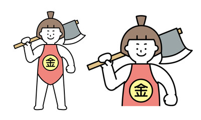 普通に立っているマサカリを持った昔話の金太郎(子供)のイラスト素材。