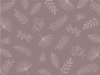 ペン画の葉の模様　背景デザイン