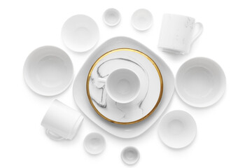 Fototapeta na wymiar Set of stylish dinnerware on white background