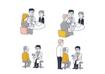 高齢者の医療に関するイラストセット　コミカルな手書きの人物　ベクター、線画にカラー