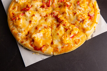 pizza seafood with shrimp, squid, cheese