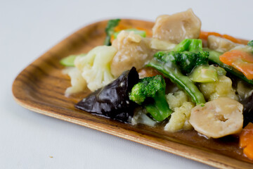 Capcay is a typical Chinese food, such as vegetables cooked by boiling (gravy) or stir-fried.