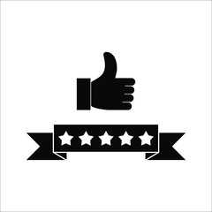 Five stars and hand, customer review, quality rating icon vector stroke and color editable on white background