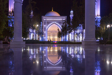 The new mosque named after the Prophet Muhammad made of white marble in Chechnya.	