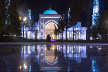 The new mosque named after the Prophet Muhammad made of white marble in Chechnya.	