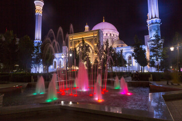 The new mosque named after the Prophet Muhammad made of white marble in Chechnya.	