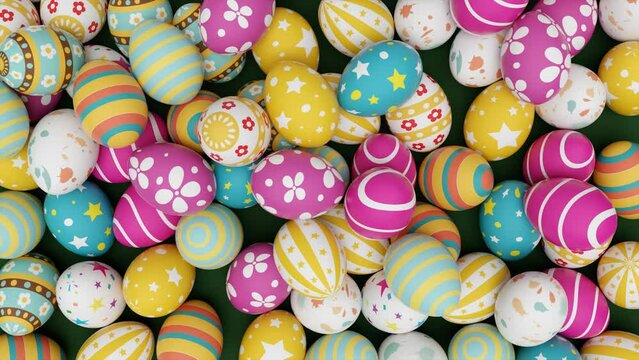 Easter composition with eggs. Festive decoration. Happy Easter. 3d animation