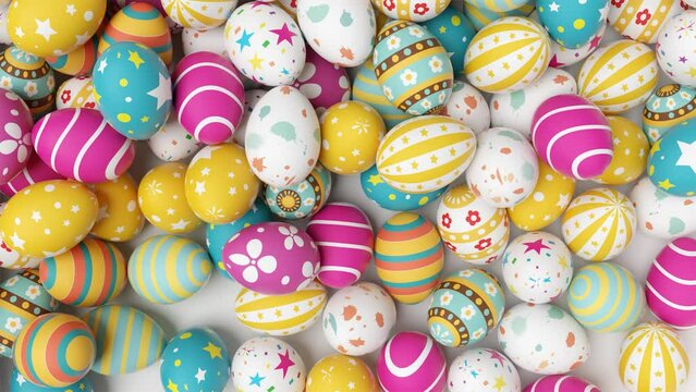 Easter composition with eggs. Festive decoration. Happy Easter. 3d animation