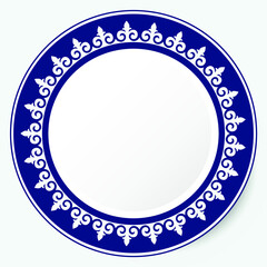 Round Frame, workpiece for your design. Ornamental elements and motifs of Kazakh, Kyrgyz, Uzbek, national Asian decor for plate, textile and print design. Circle frame. Vector. 
