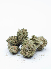 Set of marijuana buds, white background.