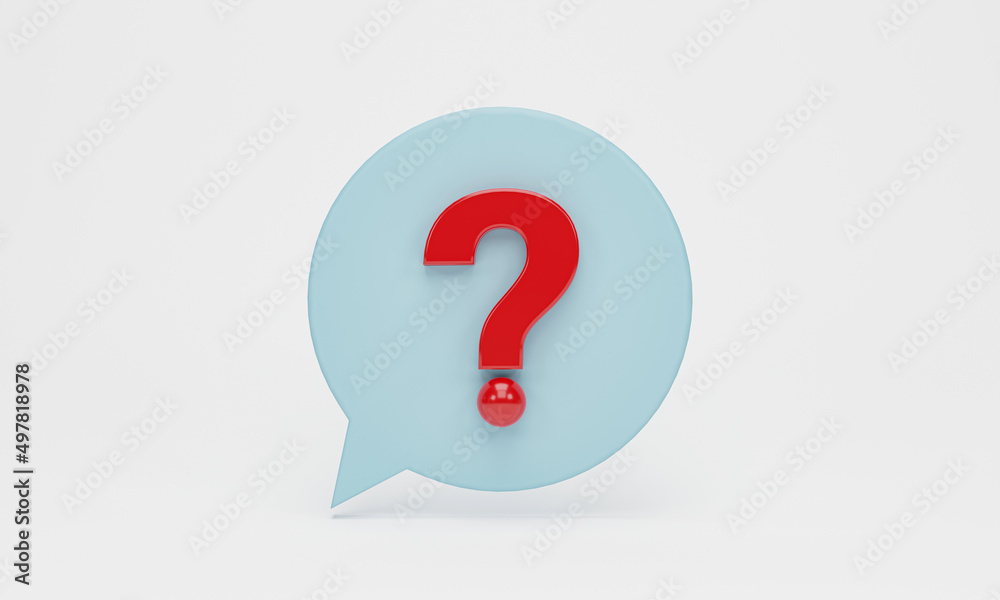 Fototapete 3d rendering, 3d illustration. speech bubble with question marks icon isolated on white background. 